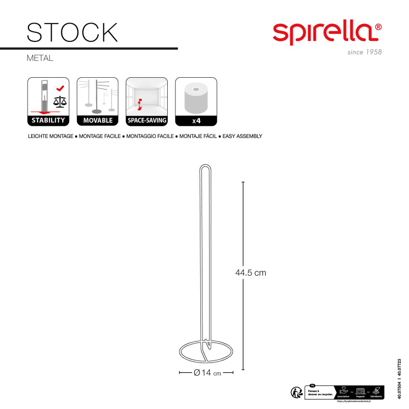 Porte rouleau Papier WC sur Pied STOCK Acier Noir mat Spirella