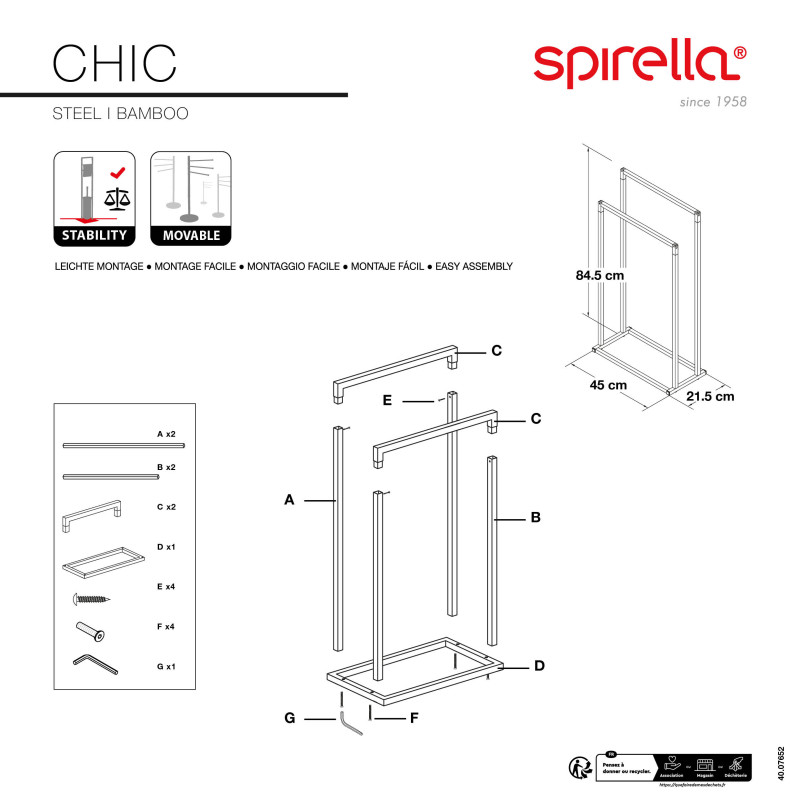 Porte serviettes CHIC Acier & Bambou Noir Spirella