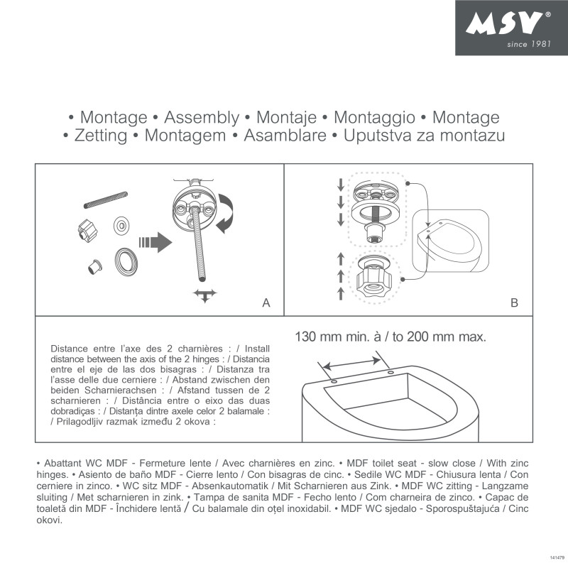 Tapa de Inodoro MDF Blanco - Bisagras MSV Zinc
