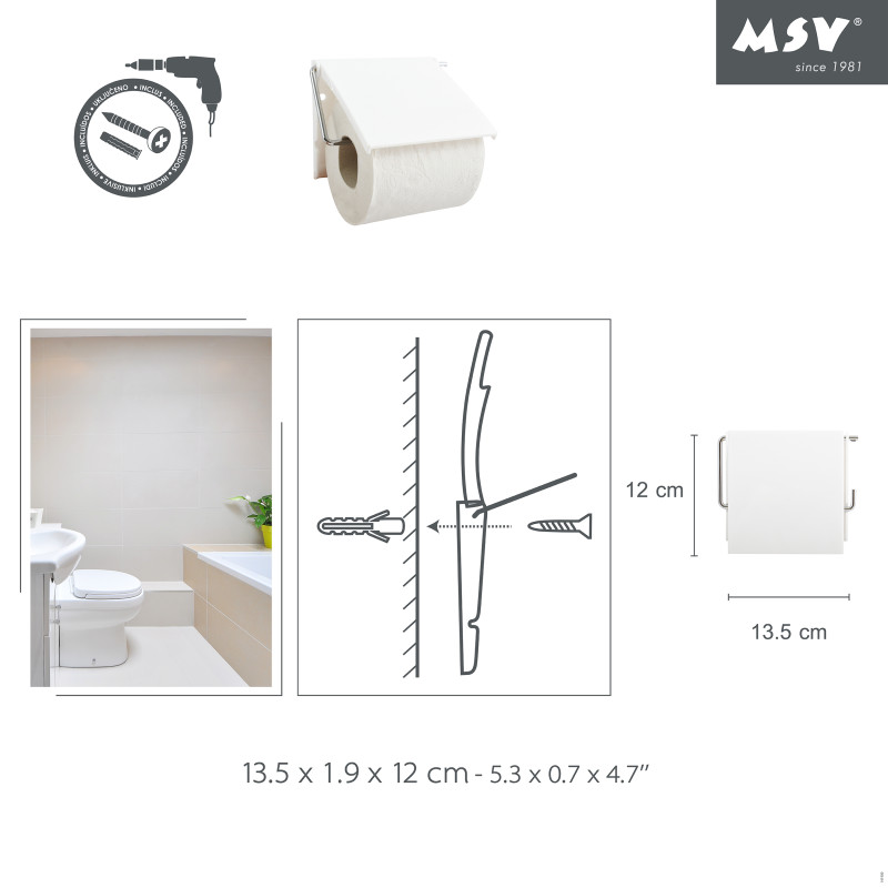 PS Wall Mounted Toilet Roll Holder & White Chrome Steel MSV