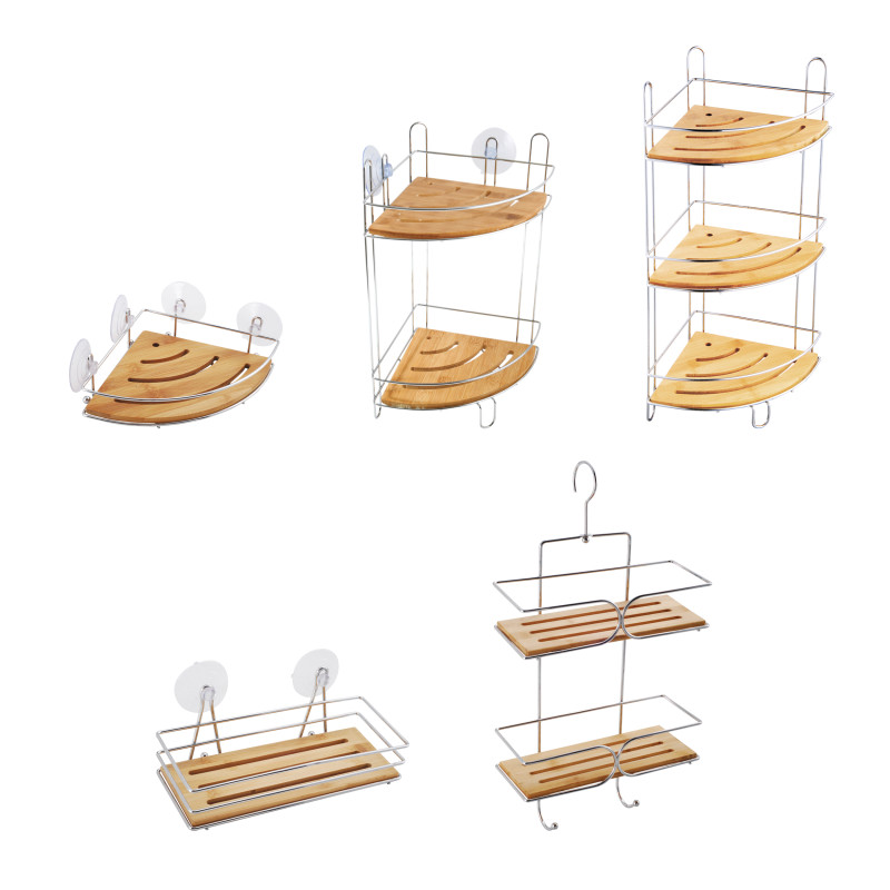 Etagère de douche à  ventouses Bambou & Chromé MSV