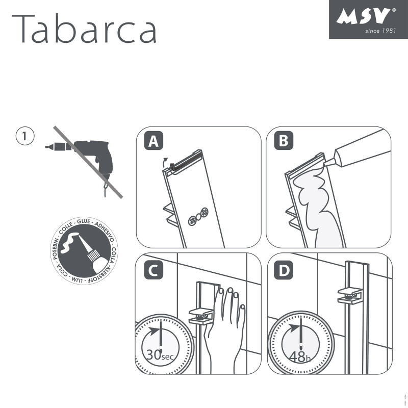 Etagère d'angle de douche 2 niveaux à  fixer TABARCA Alu & Verre Satiné MSV