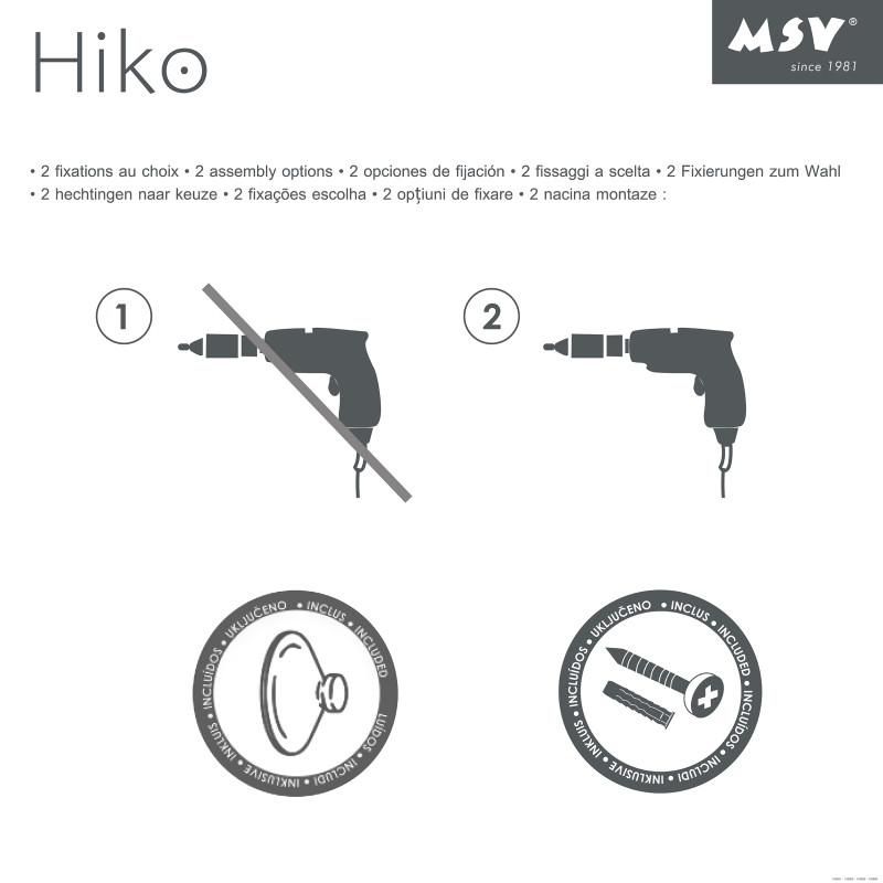 Etagère de douche à  ventouses HIKO Bambou & Acier Noir MSV