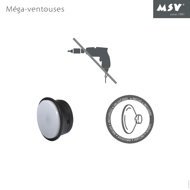 Etagère de douche à  ventouses 2 Niveaux Bambou & Acier Noir mat MSV