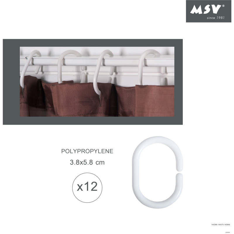 Anillos para cortina de ducha blancos (paquete de 12) MSV