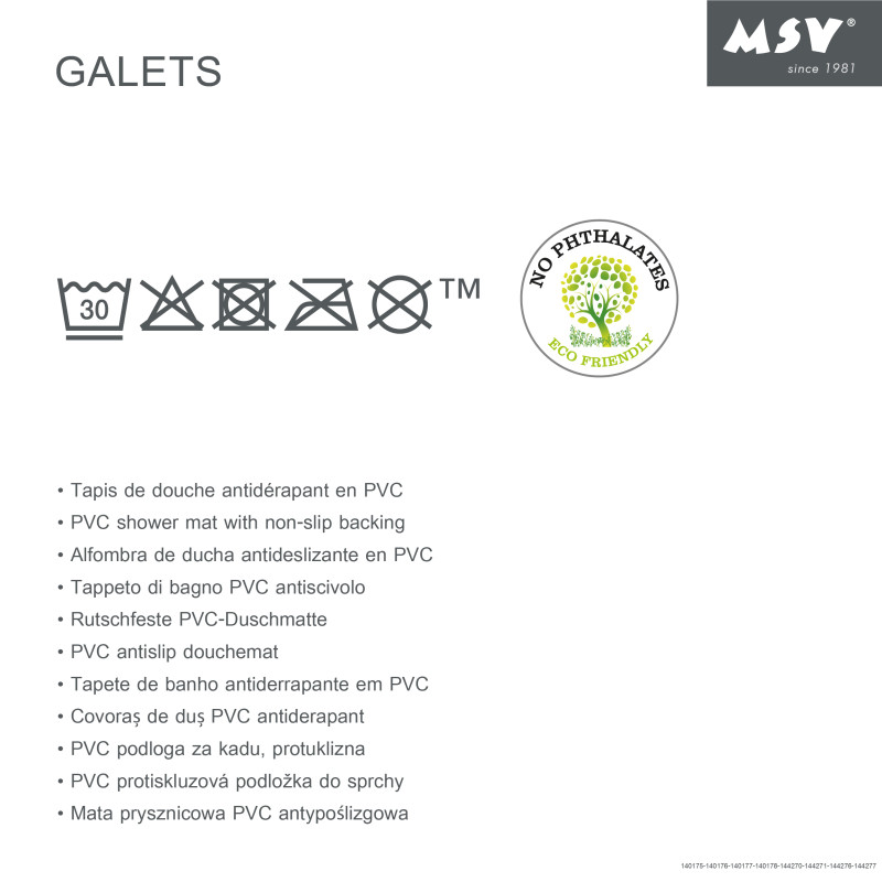 Mat Bathtub bottom PVC PEBBLES 35x68cm Transparent MSV