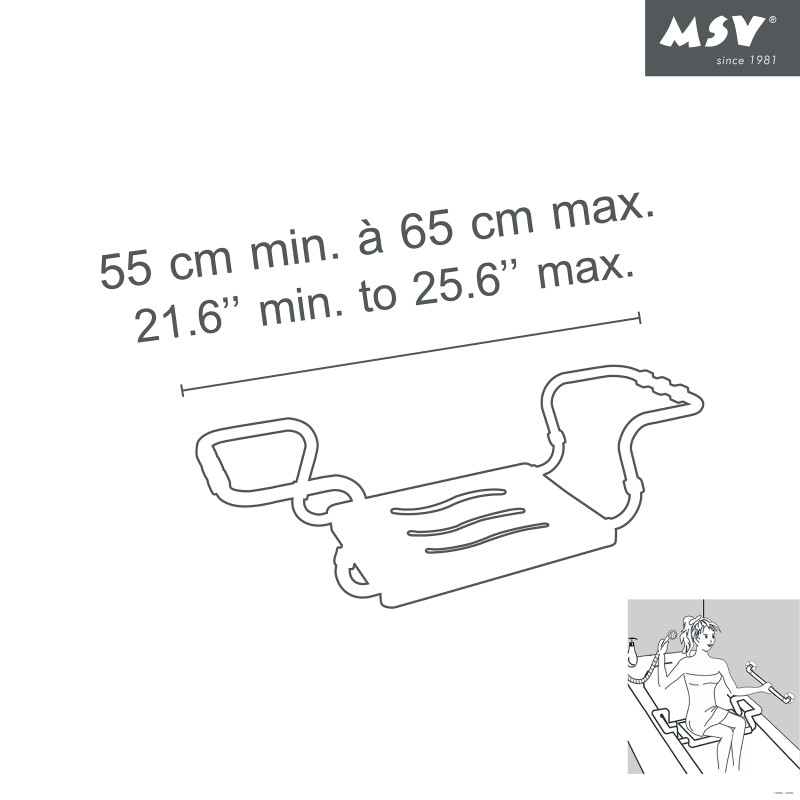 Grand siège de baignoire extensible 50-70cm Blanc - Max 120kg MSV