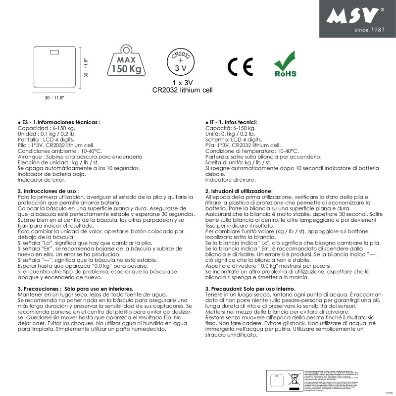 Pèse Personne en Verre Taupe 30x30cm MSV
