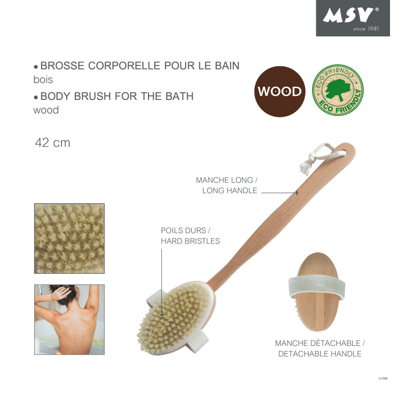 Brosse de bain en bois avec manche détachable MSV