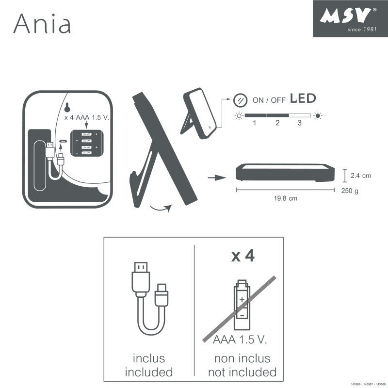 Specchio con Luce Led ANIA Nero Opaco MSV