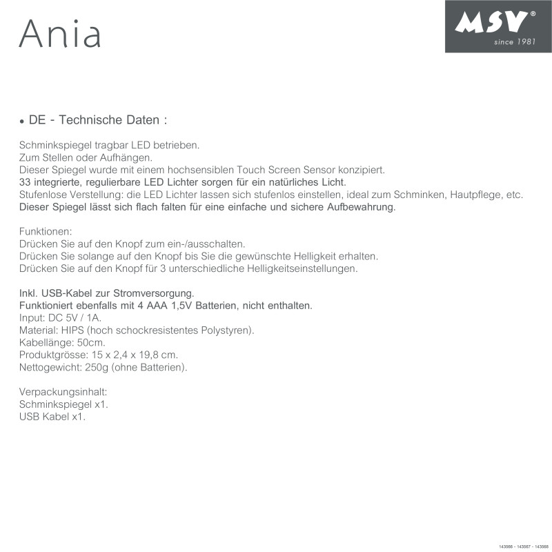 Miroir Lumineux à  Led ANIA Gris Foncé MSV