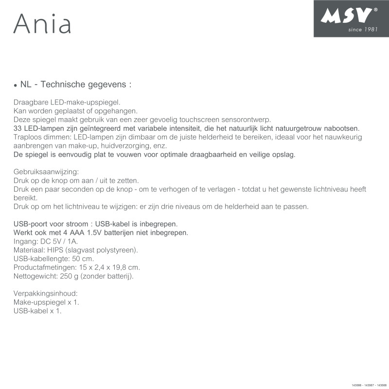 Miroir Lumineux à  Led ANIA Gris Foncé MSV