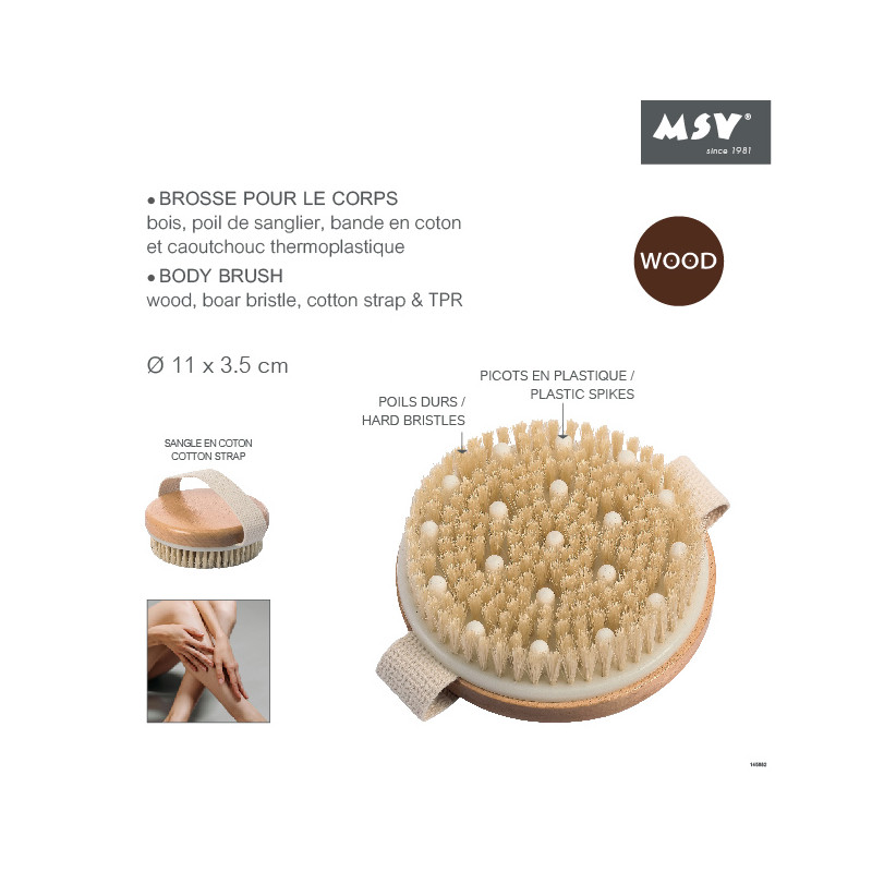Brosse de massage exfoliante ronde en poils et picots MSV