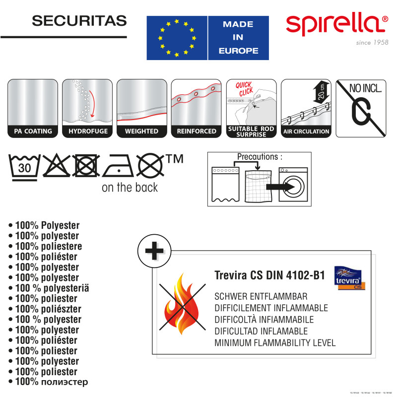 Rideau de douche Polyester SECURITAS 180x200cm Blanc Spirella