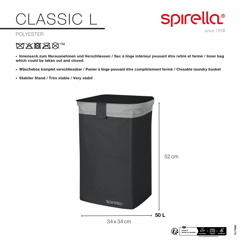 Panier à  linge CLASSIC L 50L Noir Spirella