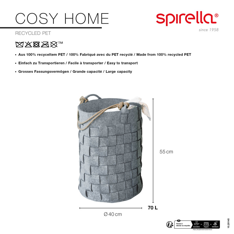 Panier à  linge COSYHOME 70L Gris Spirella