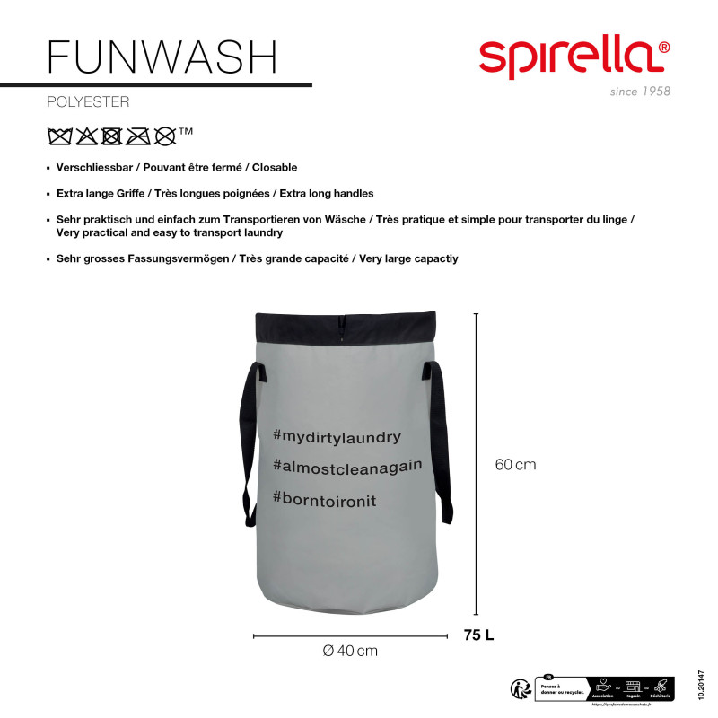Panier à  linge FUNWASH 75L Gris Clair Spirella