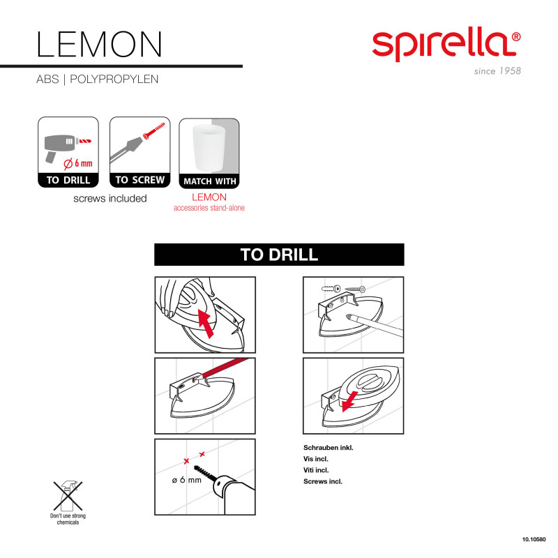Spirella Seifenschale zum Befestigen von ABS und PP LEMON White