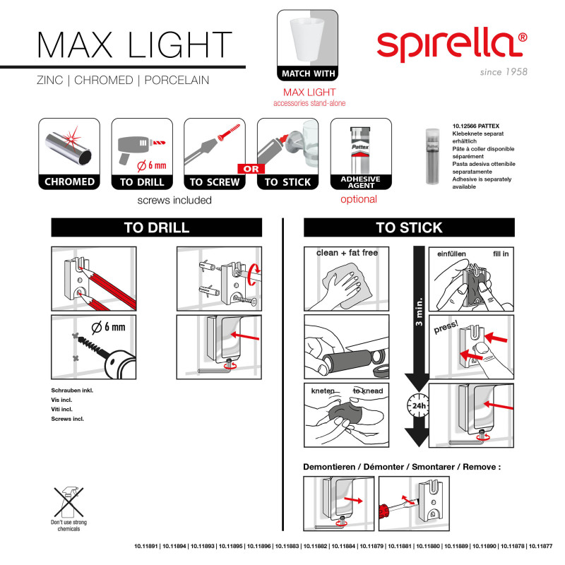Gobelet à  fixer Porcelaine & Acier chromé MAX LIGHT Blanc Spirella