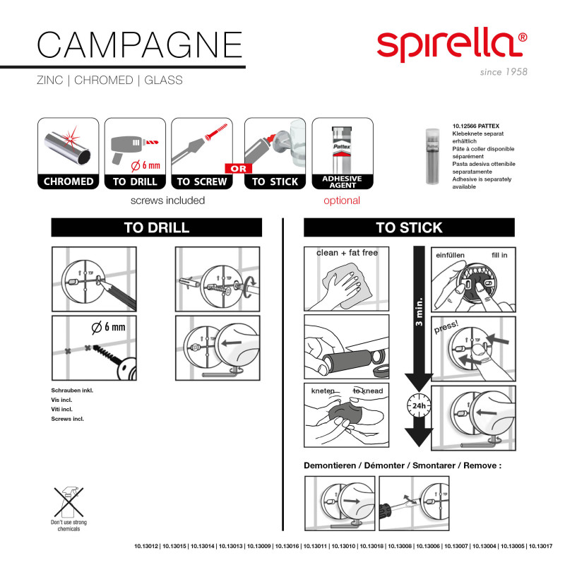 Tumbler to fix Glass & Chromed steel CAMPAGNE Opaque Spirella