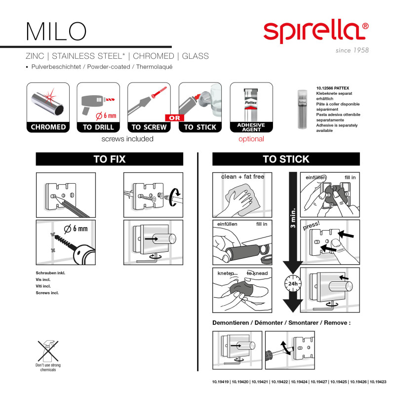 Cup to fix Glass & Chrome steel MILO White Spirella