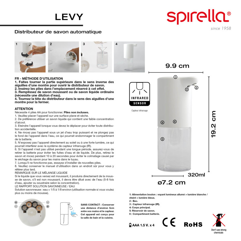 Spirella Seifenspender LEVY Automatischer Infrarot- Weiß