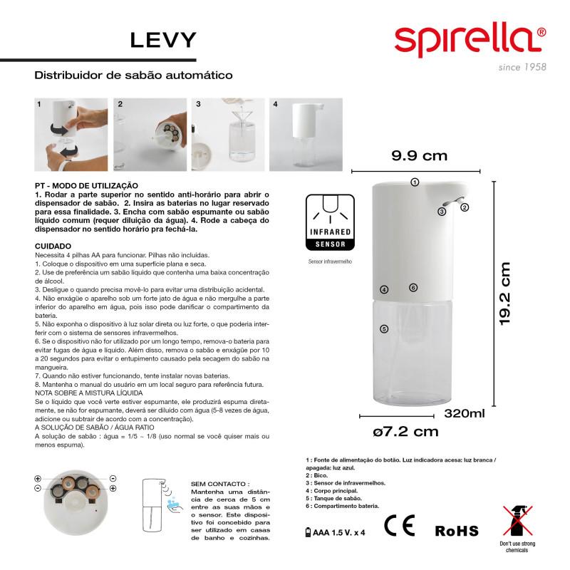 Spirella Seifenspender LEVY Automatischer Infrarot- Weiß