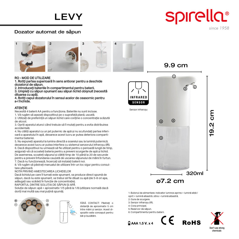 Spirella Seifenspender LEVY Automatischer Infrarot- Weiß