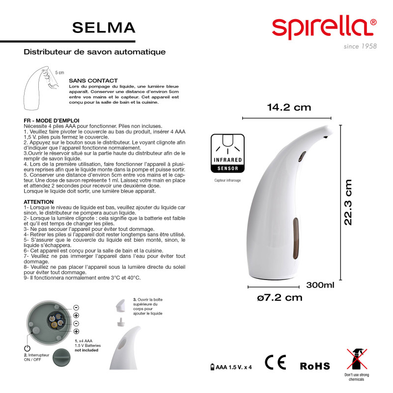 Spirella Seifenspender SELMA Automatischer Infrarot- Weiß