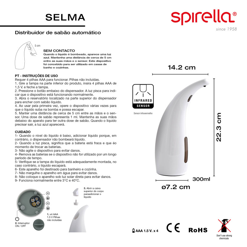 SELMA Dispensador de jabón automático por infrarrojos Spirella blanco