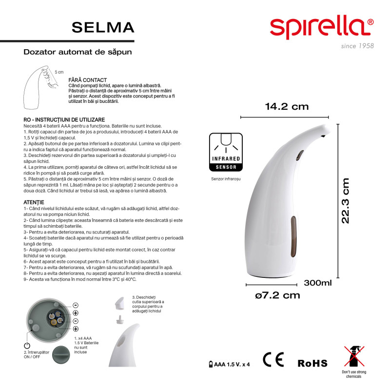 SELMA Dispensador de jabón automático por infrarrojos Spirella blanco