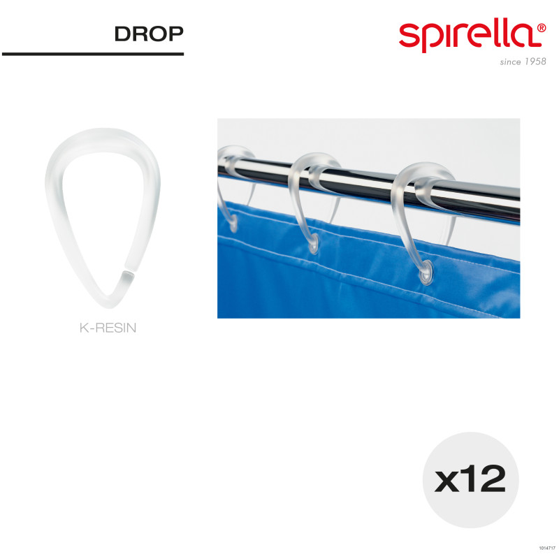 Lot de 12 anneaux pour rideaux de douche DROP Transparent Spirella
