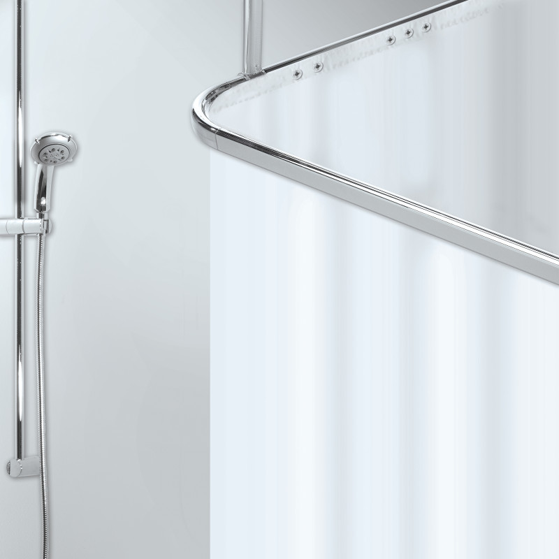Asta Tenda Doccia Angolare Regolabile - Acciaio Inox, 62-94x141-174cm, Con Anelli - Foto 4