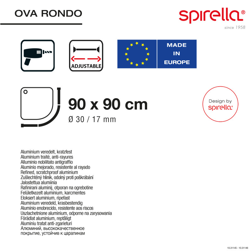 Barra de ducha OVA RONDO 90x90cm Spirella acabado brillo