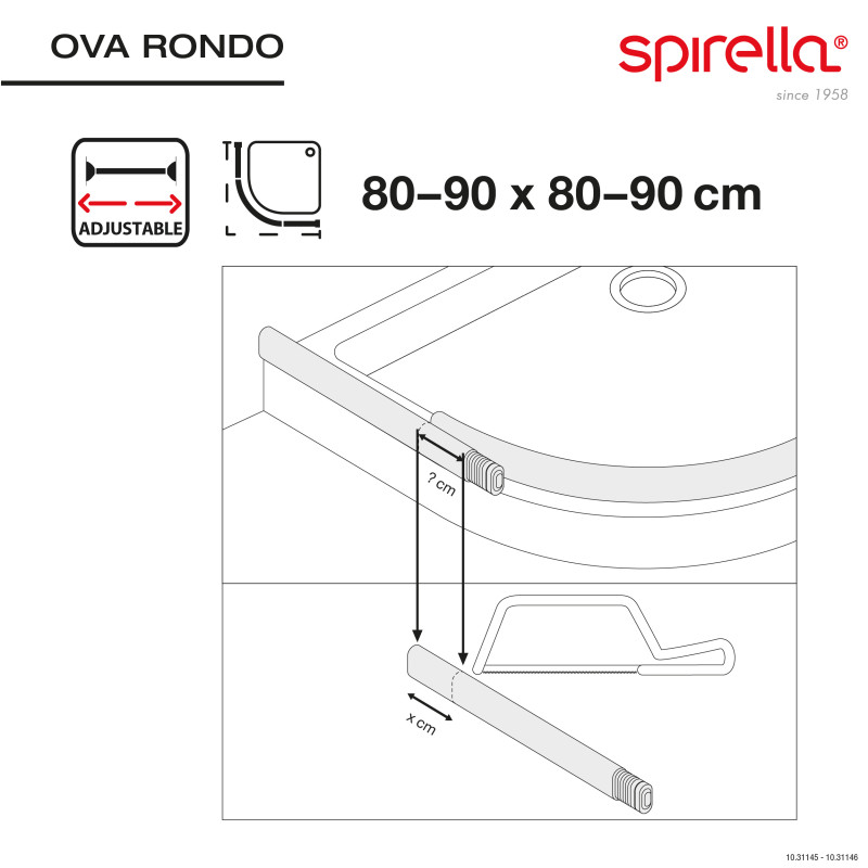 Barra de ducha OVA RONDO 90x90cm Spirella acabado brillo