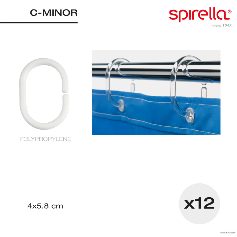 Set of 12 C-MINOR White Spirella Shower curtain Rings