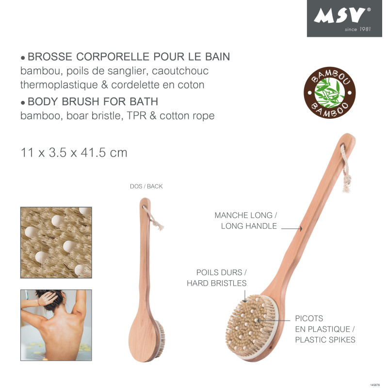 MSV Holzpeeling-Badebürste mit langem Stiel