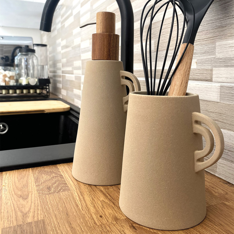 Soap dispenser Stoneware ORGANIC Cappuccino Spirella