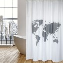 MSV Duschvorhang Polyester WORLD 180x200cm PREMIUM QUALITÄT Grau & Weiß - Ringe inklusive