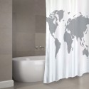 MSV Duschvorhang Polyester WORLD 180x200cm PREMIUM QUALITÄT Grau & Weiß - Ringe inklusive