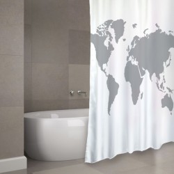 Tenda da doccia Poliestere WORLD 180x200cm QUALITÀ PREMIUM Grigio e Bianco - Anelli inclusi MSV