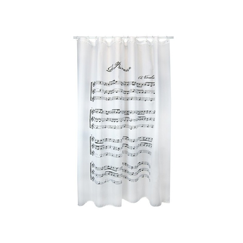 MSV Cortina de ducha Poliéster VIVALDI 180x200cm CALIDAD PREMIUM Blanco y Negro - Anillas incluidas MSV