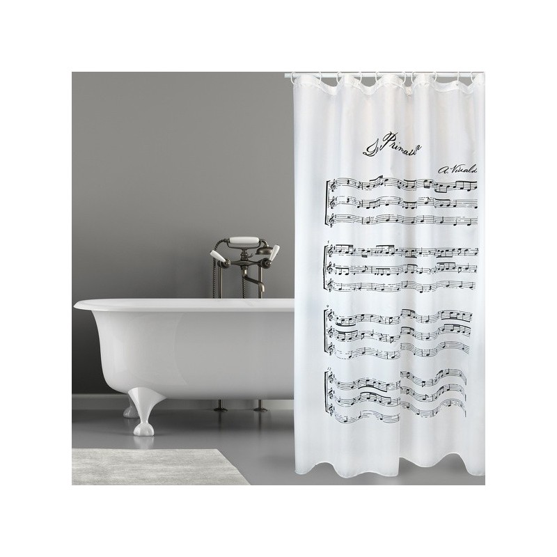 Rideau de douche Polyester VIVALDI 180x200cm QUALITÉ PREMIUM Noir & Blanc - Anneaux inclus MSV MSV