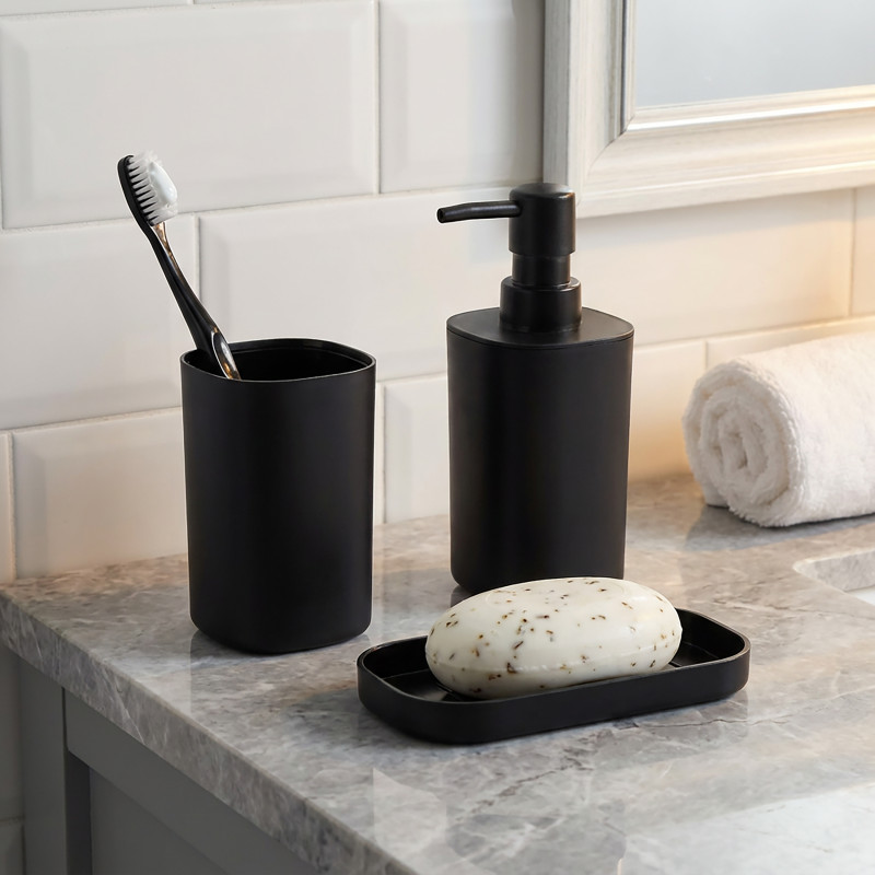 Set de 3 accesorios de baño LONA Negro MSV