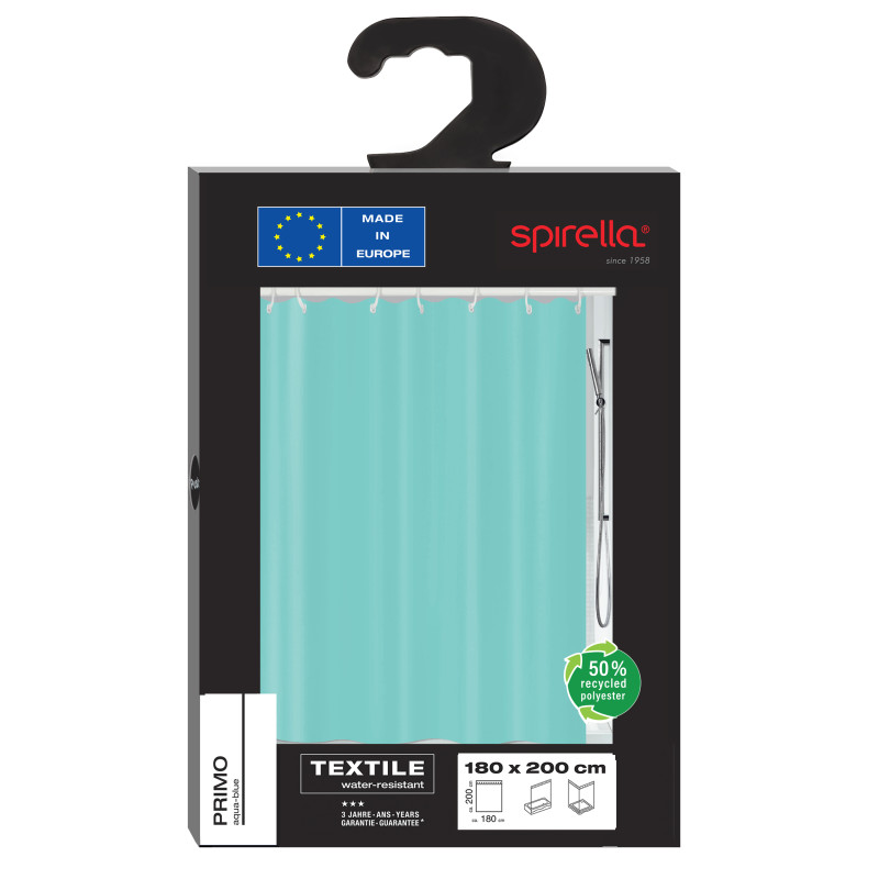 Polyester Shower curtain PRIMO 180x200cm Aqua Spirella