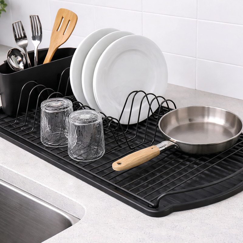 dish Drainer with Matte Black Steel Tray MSV