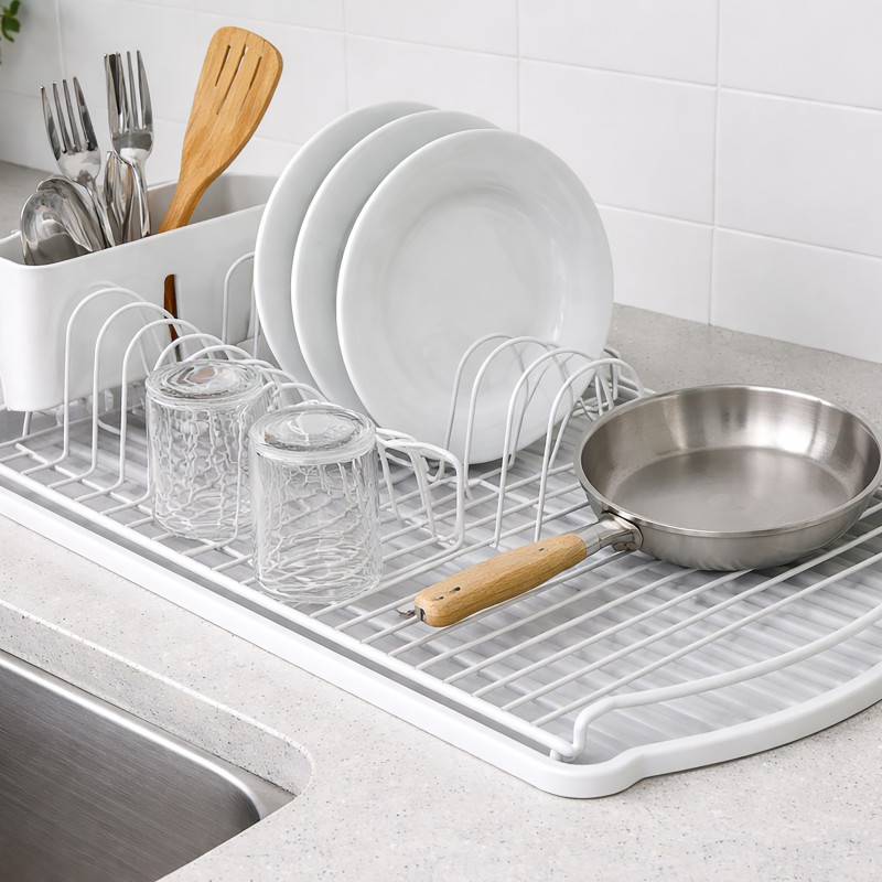 dish drainer with matt white steel tray MSV