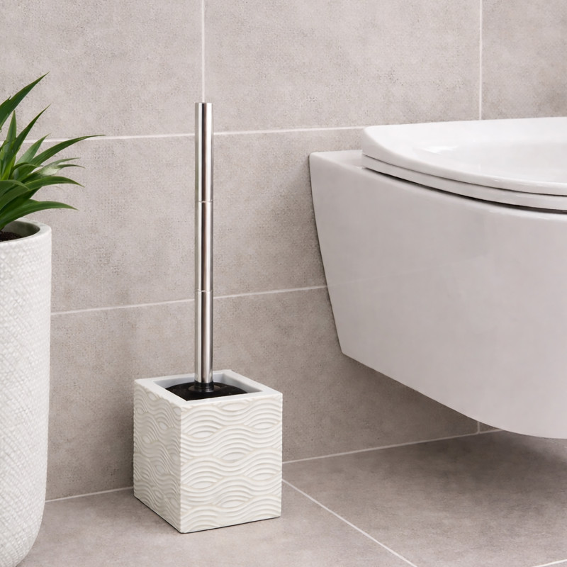 MSV WC-Bürste mit Halter aus MDF & Edelstahl WAVE Beige