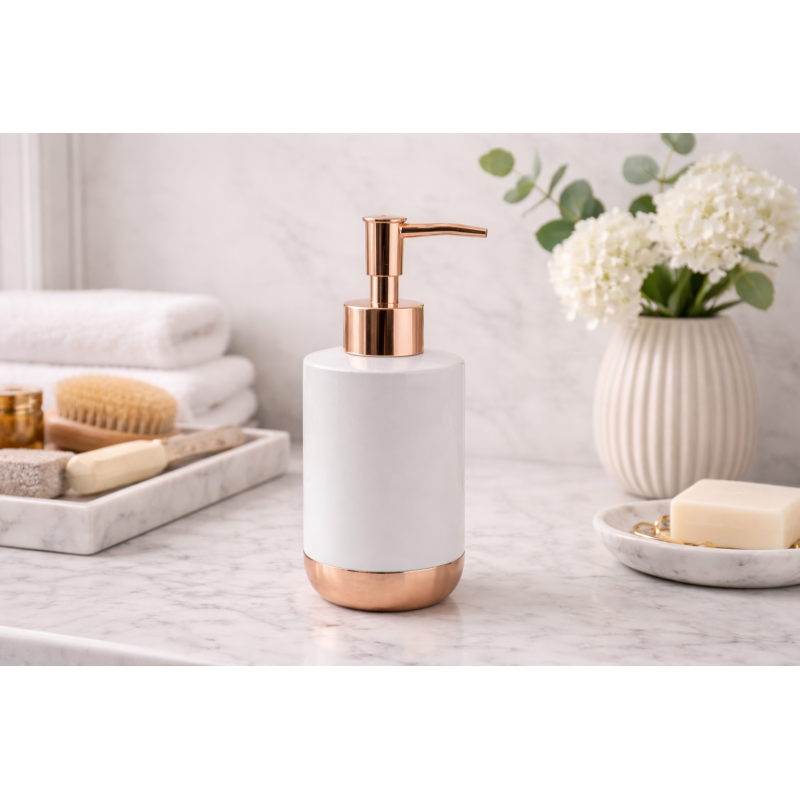 Distributeur de savon Céramique AMMAN Blanc & Doré MSV