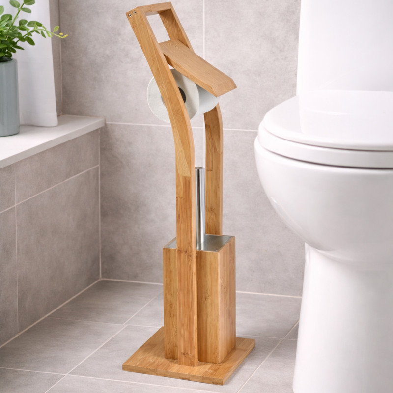 Wc Inclinado Combinado Bambú Y Acero Inoxidable MSV